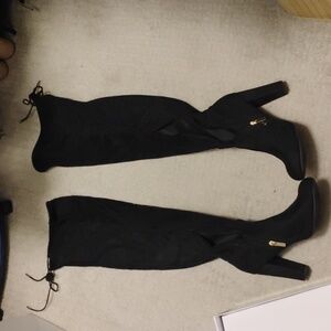 Over the knee thigh high heel boots, black, Venus